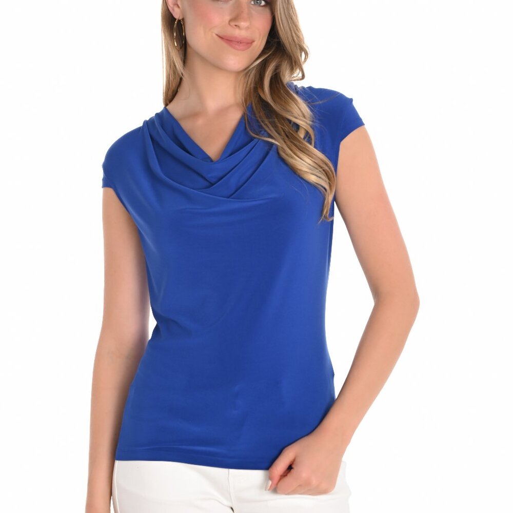251060 Cobalt Blue Scoop Neck Top by FRANK LYMAN